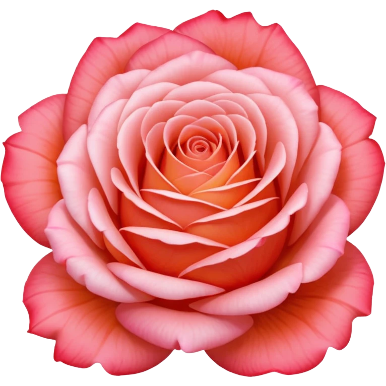 Still life realistic Colorshifting pale pink, to bright pink, to bright coral orange rose head only emoji