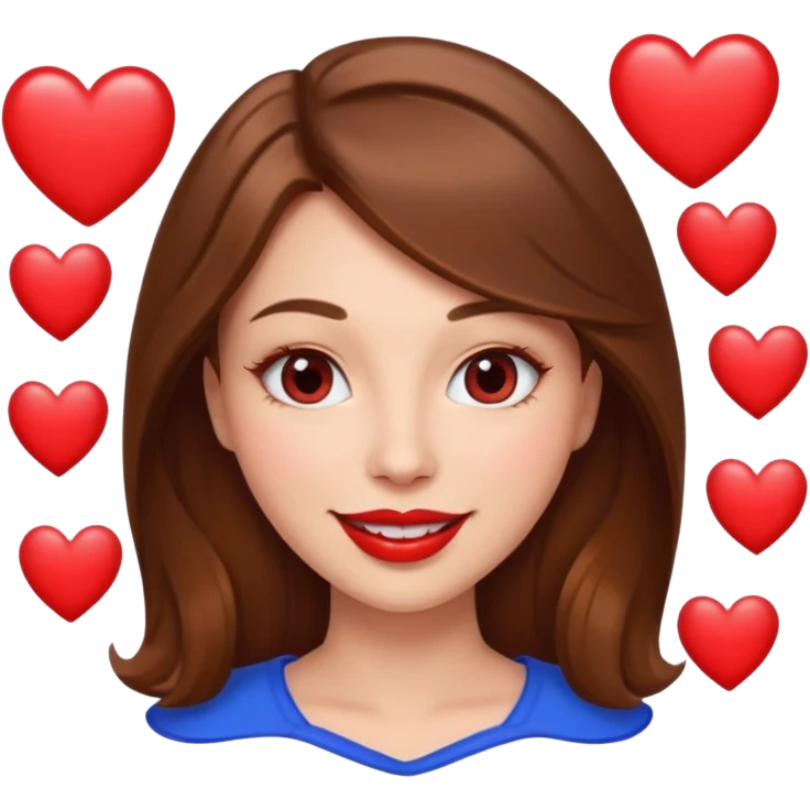 brownhaired woman with red lips and hearts in eyes emoji