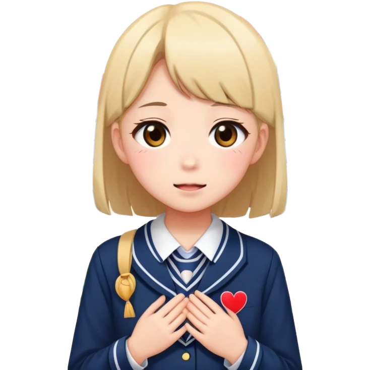 Japanese high school girl receiving love confession with blushing face behind school building emoji