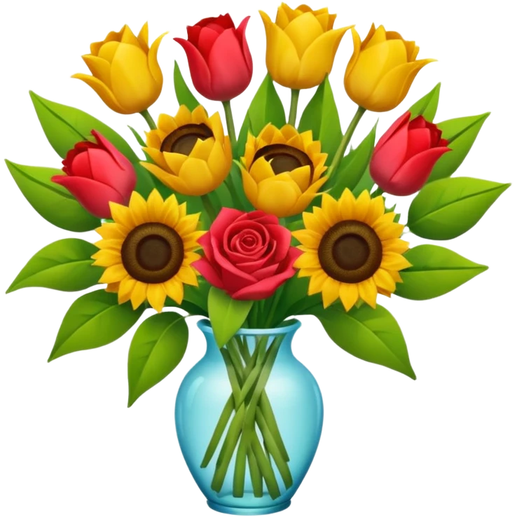 A mix bouquet of roses, Sunflowers and Tulips emoji