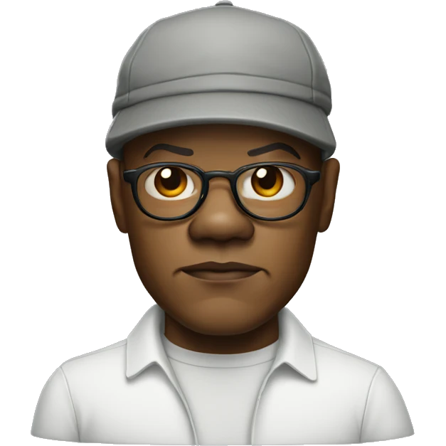 bald samuel l jackson serious wearing shirt and backwards Kangol emoji