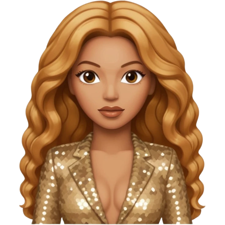 Beyonce as Sasha Fierce with long strawberry blonde hair, beige sequin outfit emoji