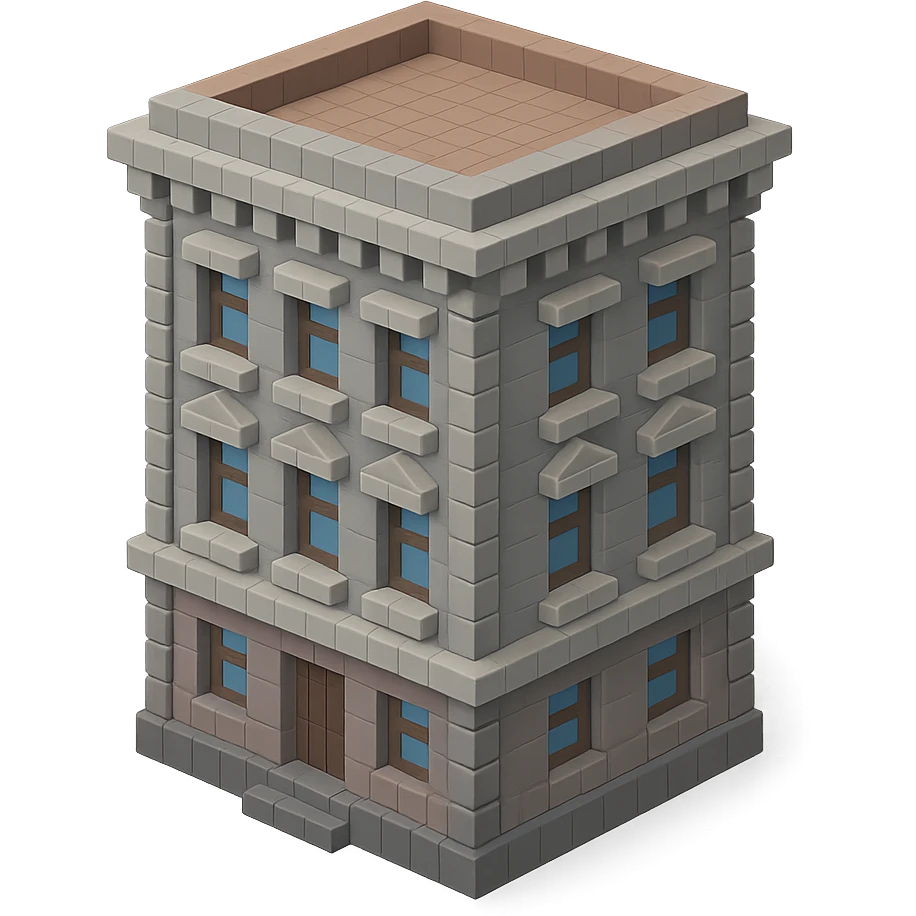 old Saint Petersburg building, decorative cornices, muted gray and brown colors, isometric view emoji