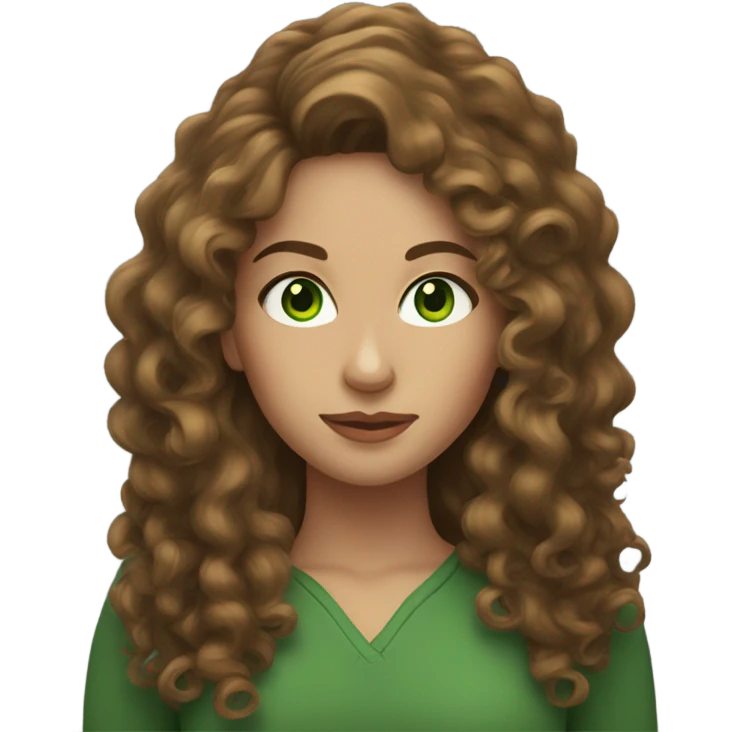 Woman with long curly brown hair and green eyes emoji