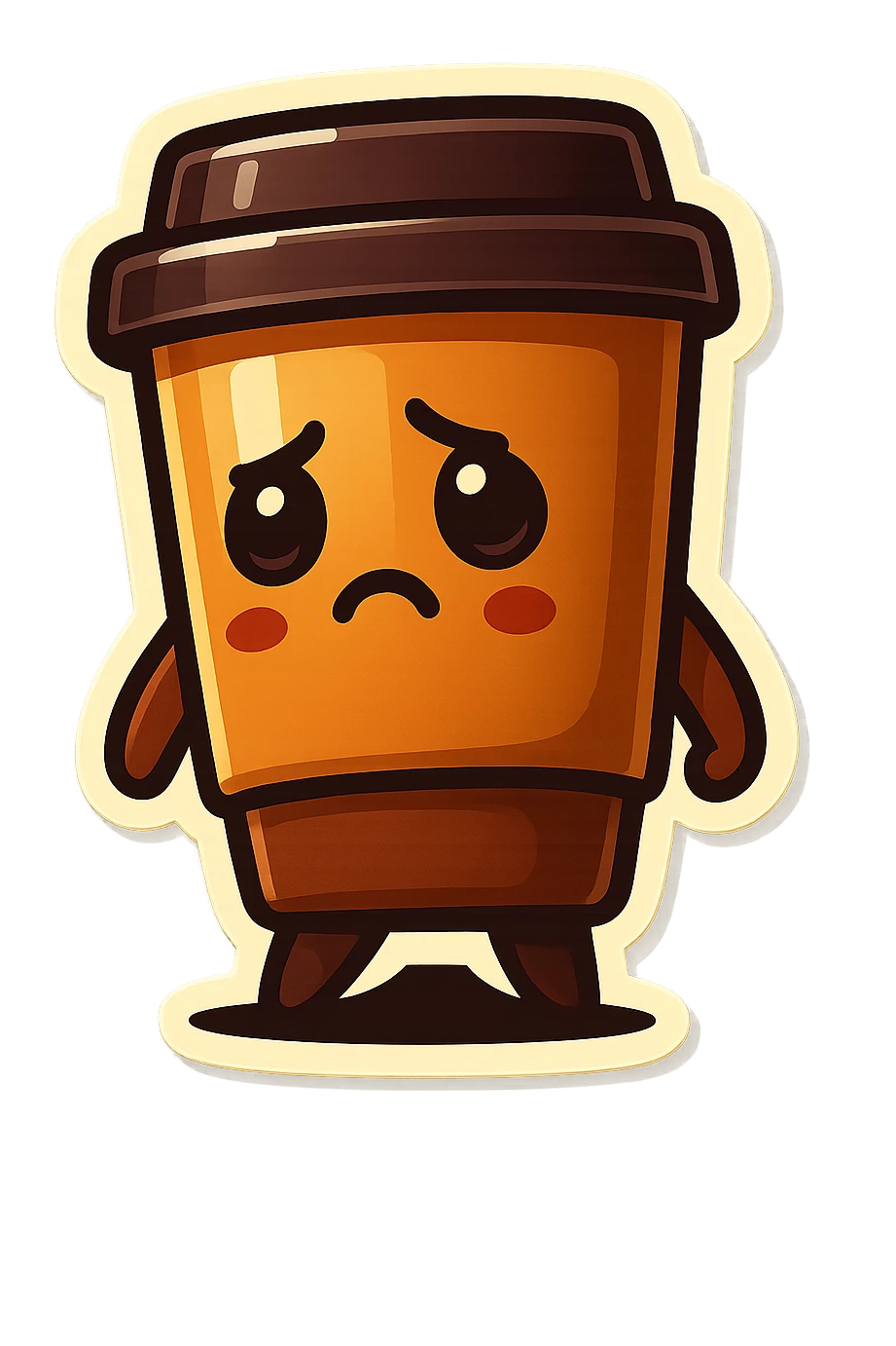 Tall coffee cup, dramatic, hiding, eyes to ground emoji
