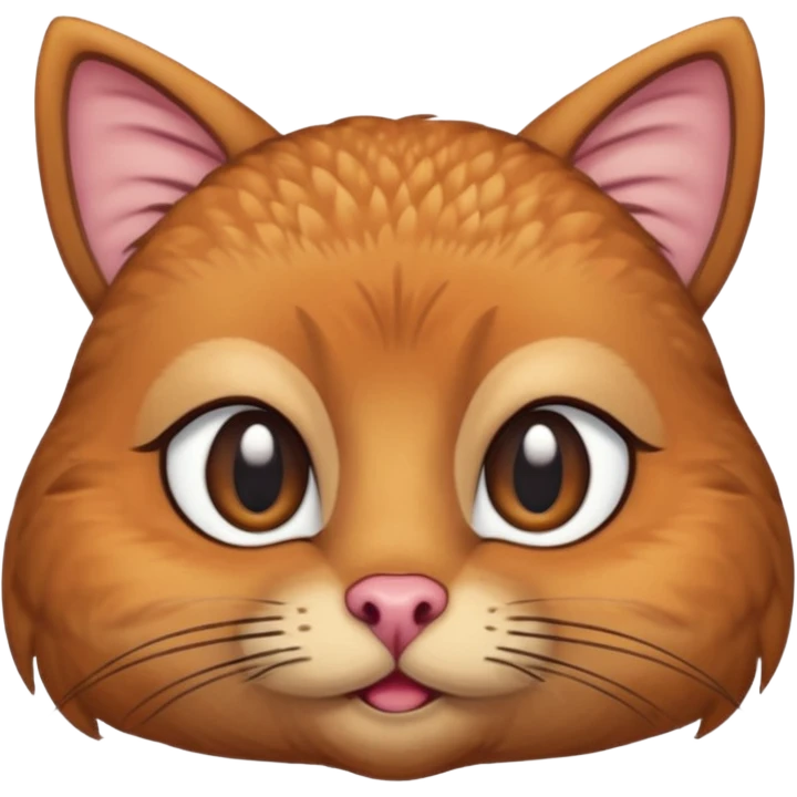 A shy but handsome turkey cat with one large eyebrow connected in the middle. He is batting his long eyelashes and blushing emoji