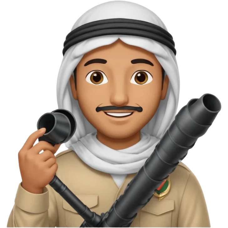 An emarati arab man holding a bazooka while sending kisses emoji