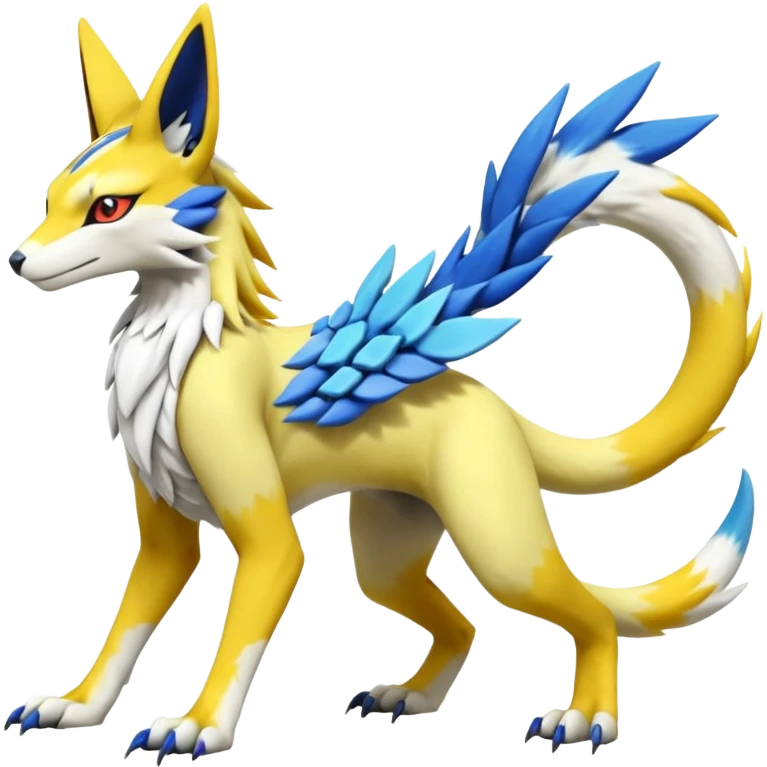 Latias-Vernid-Sergal-Lombax-Koraidon-Renamon-Zeraora-Bastet-Fakémon-Digimon-hybrid-fusion-creature, full body emoji