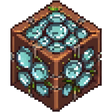 brown cube with small gray stones inside and green grass on top emoji