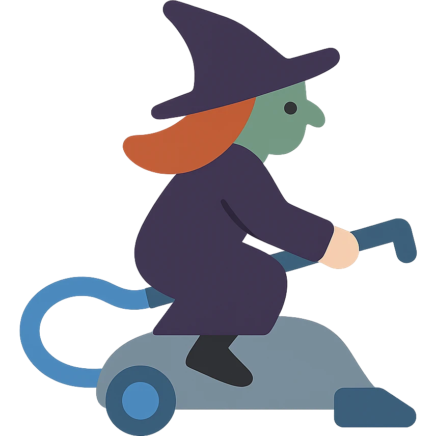 a witch riding a vacuum cleaner emoji