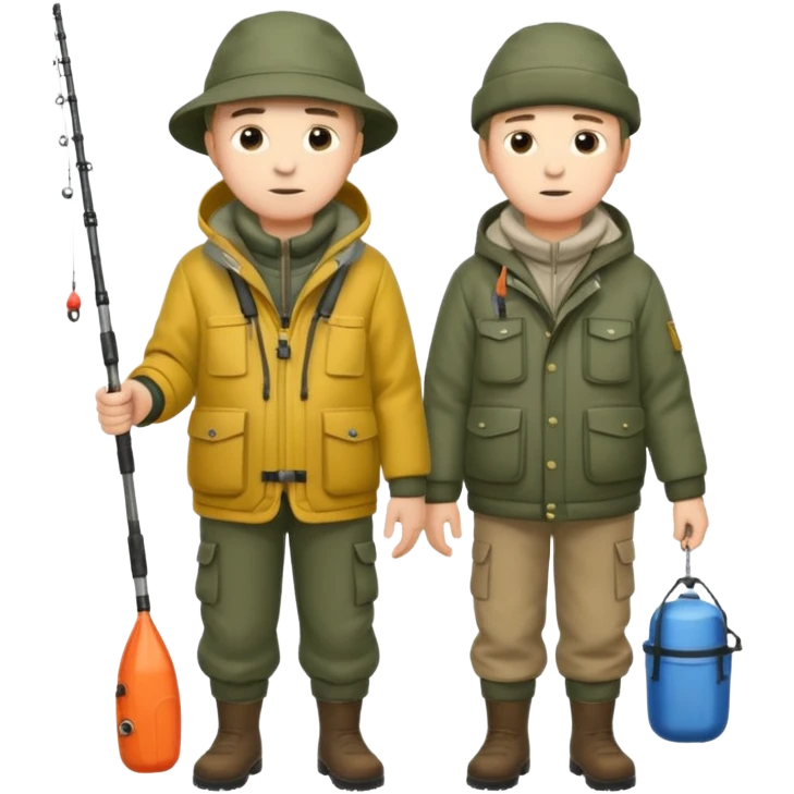Father and son in fishing gear are cold full body emoji