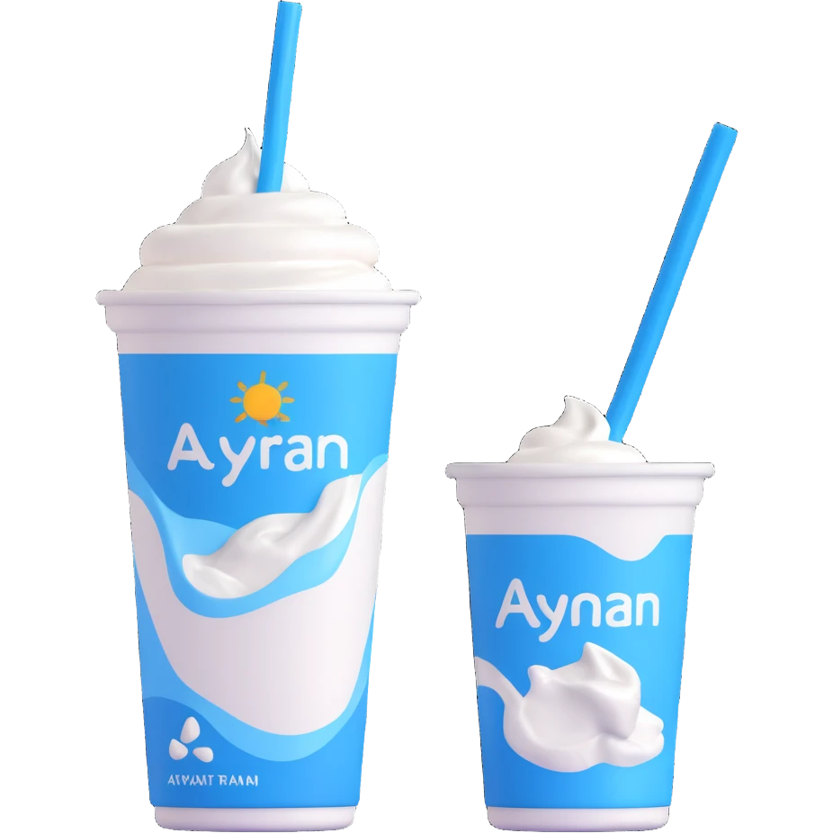 A small carton of Turkish yogurt drink (ayran) with a straw, white and blue packaging emoji