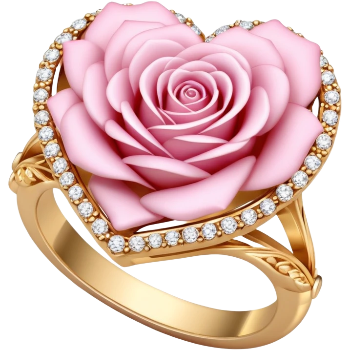 Romantic Pastel pink and gold rose heart gems crystals ring emoji