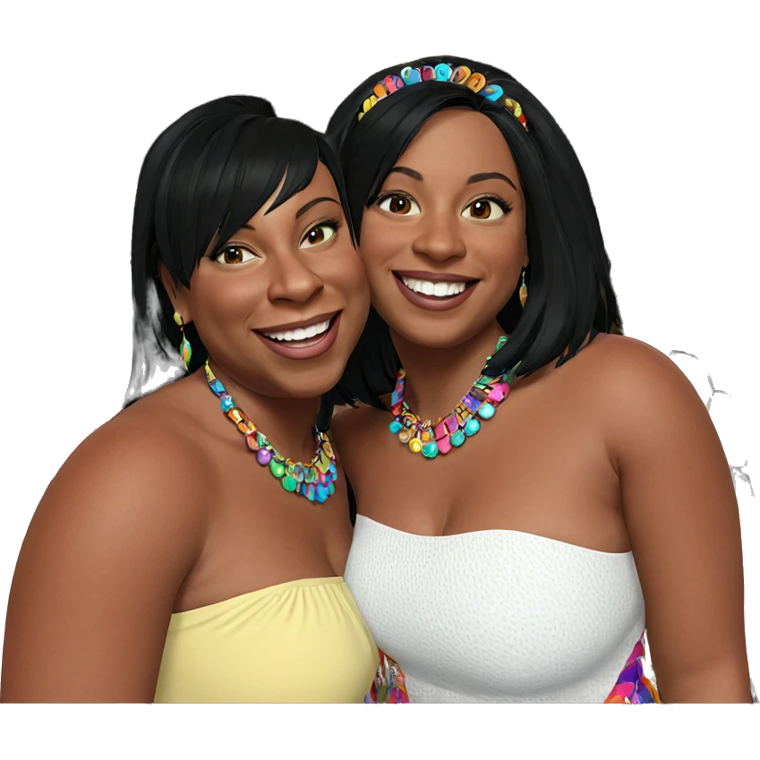 smiling sisters in colorful dresses emoji