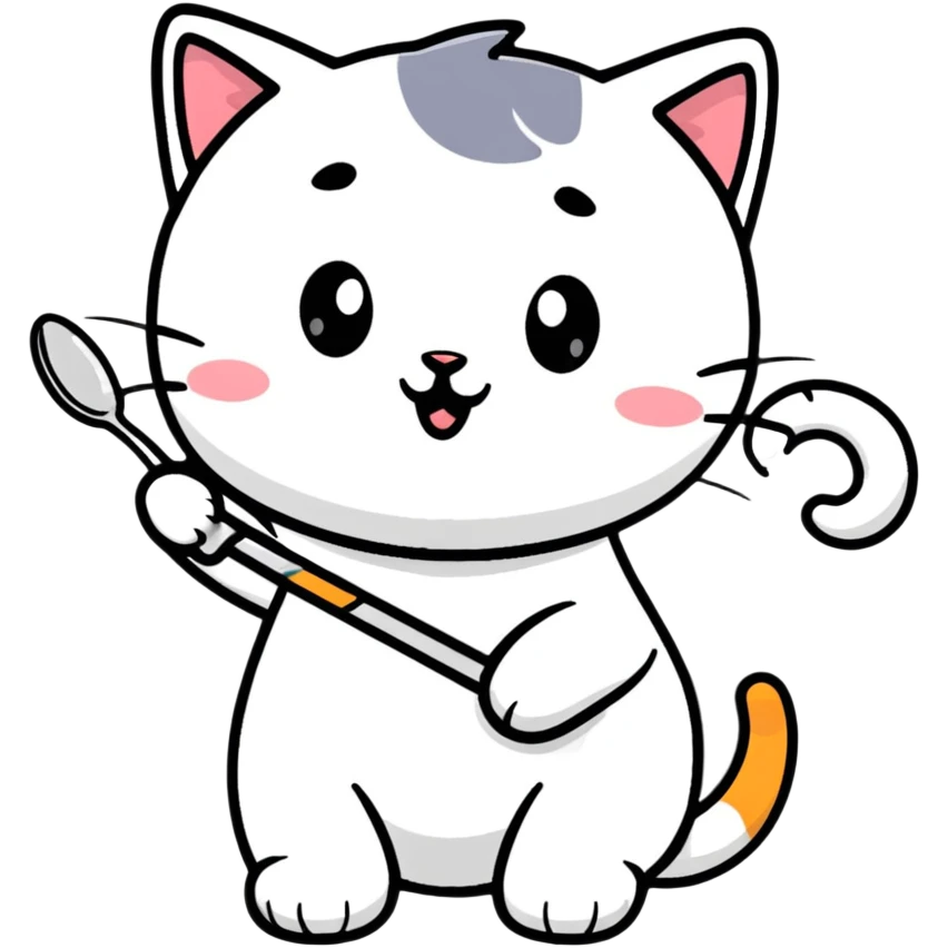 cute cat playing with a spoon emoji