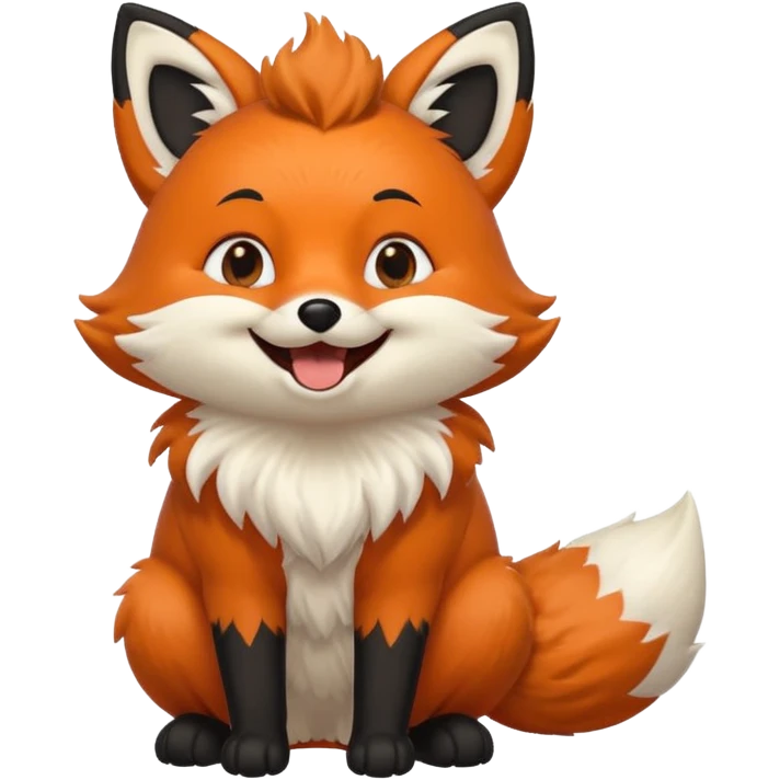 Floofy the Creampuff fox blackish away laughing, chubby. Black paws orange color emoji