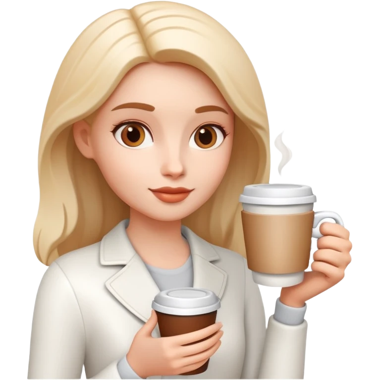 generate realistic detailed girl with cup of coffee in hand in 3d style emoji