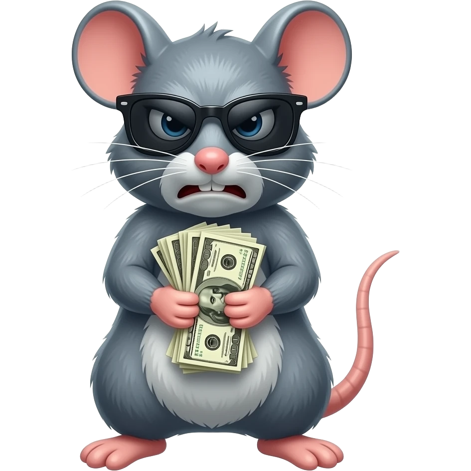 An angry rat wearing a sunglasses grab a bunch of money emoji