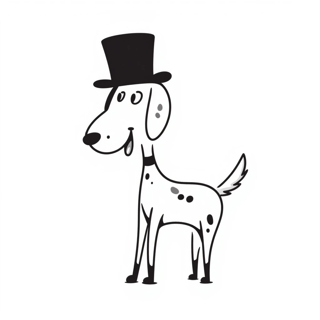 Stick Dog style dog with a top hat, minimal stick-figure illustration emoji