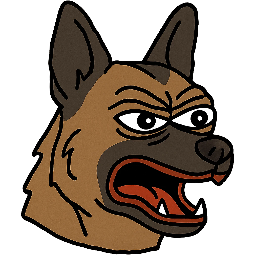 Angry German shepherd head with open mouth emoji