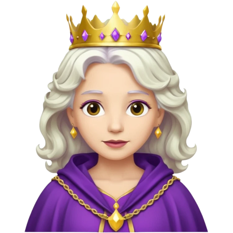 Queen with wavy white hair – golden crown, purple robe emoji