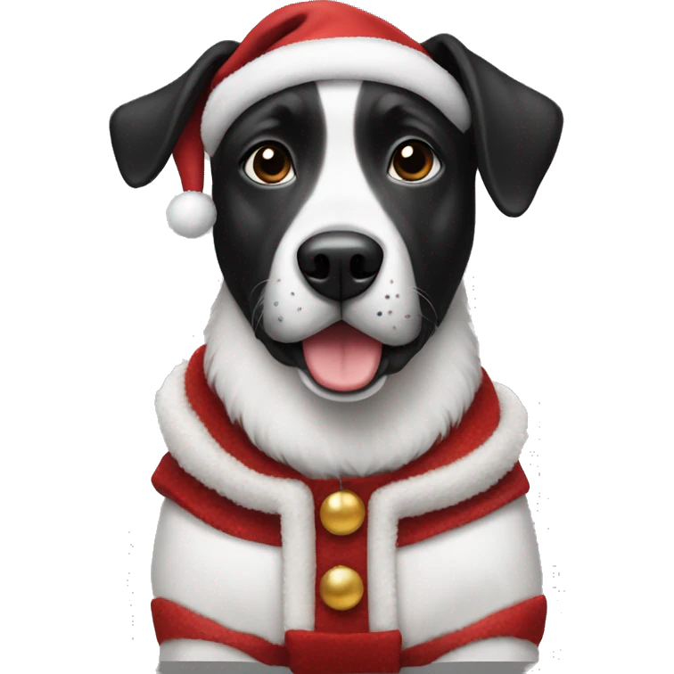 Black and white dog wearing christmas outfit emoji