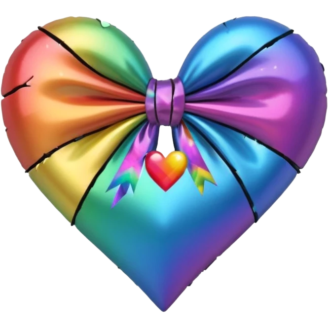 glossy broken black heart with a rainbow bow and heart pattern on the bow emoji