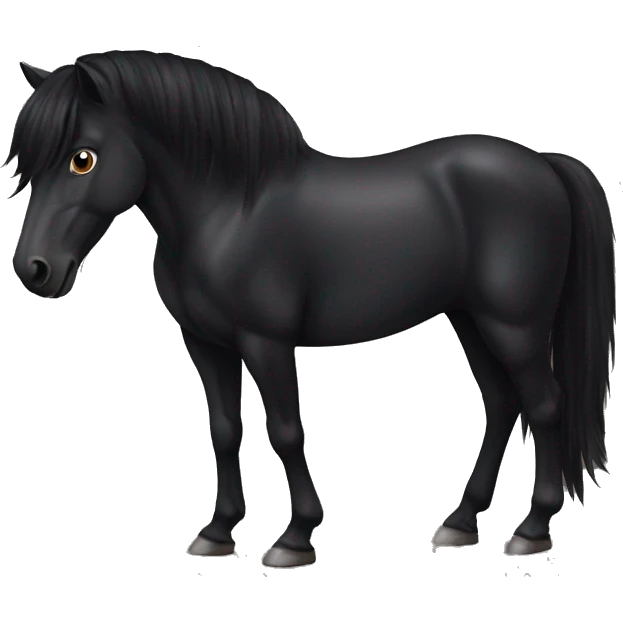 Totally black horse with dark brown eyes and the end of the mane slightly brown/reddish emoji