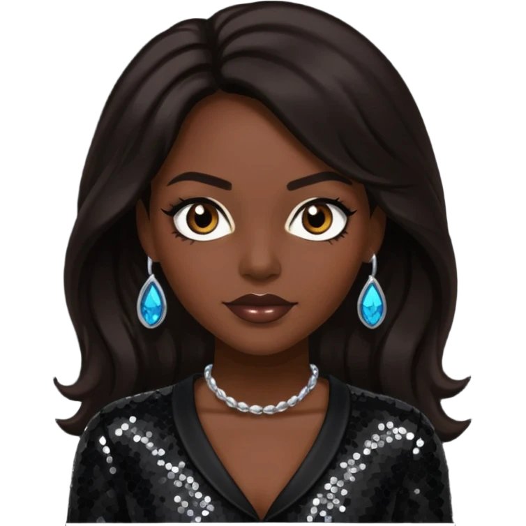 Cindy Herron from En Vogue with long dark brown hair, black sequin outfit emoji