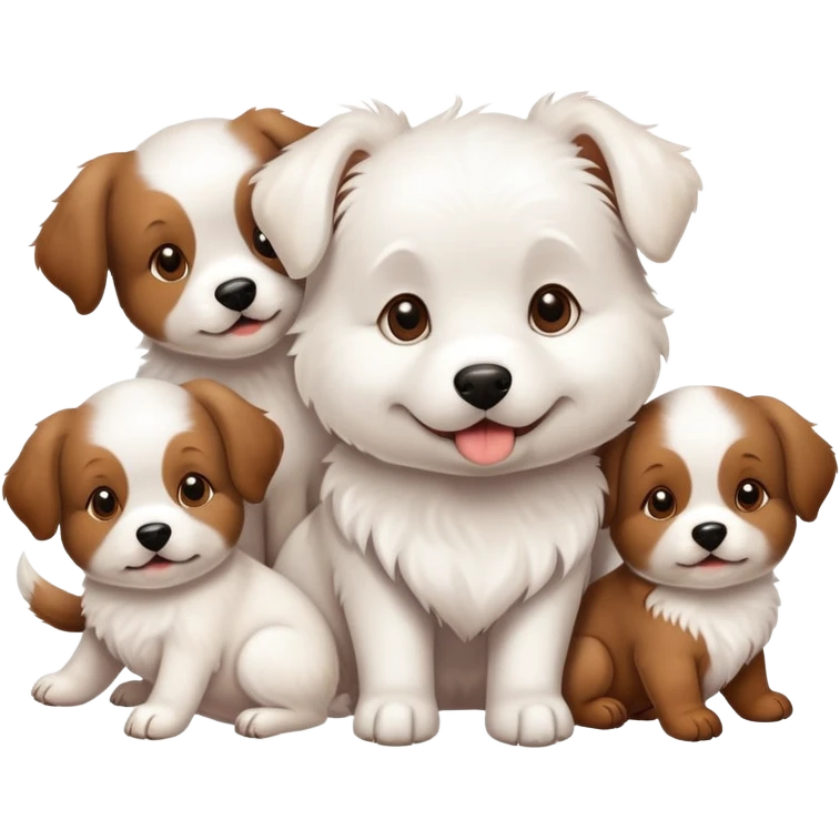 White dog with four brown puppies emoji