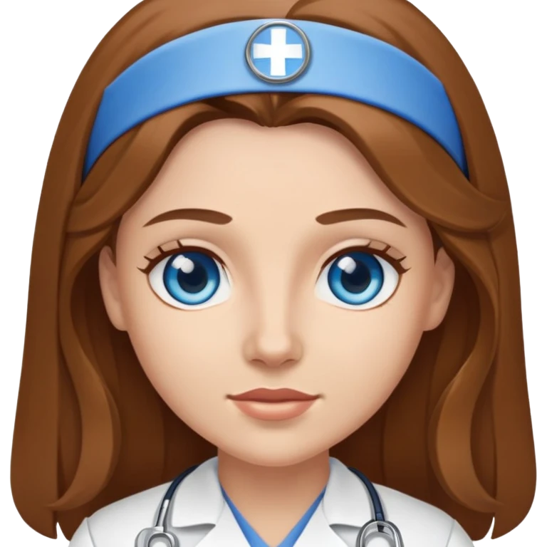Nurse with brown long hair and blue eyes emoji