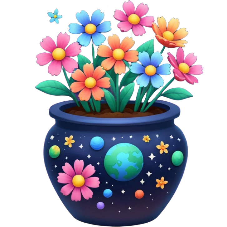 Space-Painted Clay Pot of Space-Petalled Flowers,  emoji