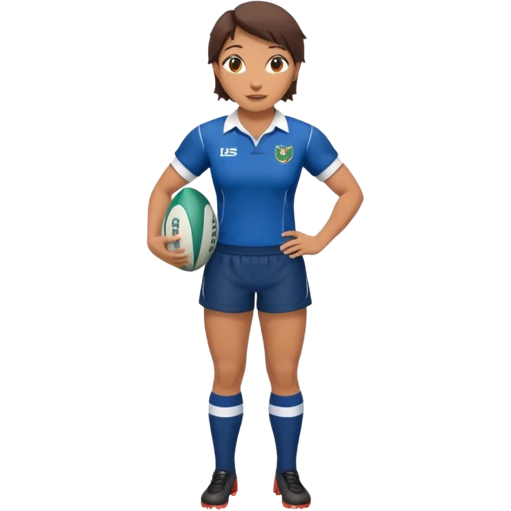 Disfraz de jugadora de rugby de cuerpo entero femenino y feliz emoji
