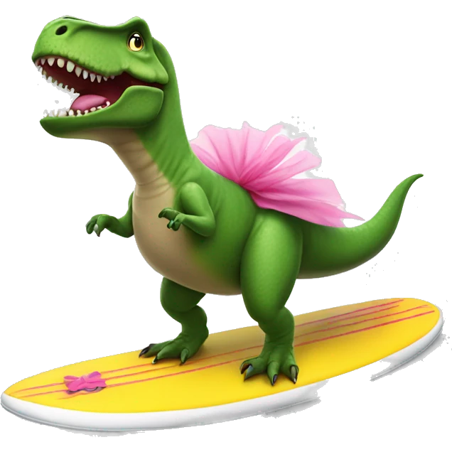 t-rex wearing a tutu on a surfboard emoji