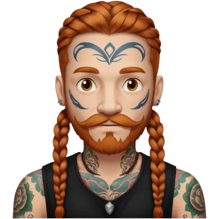 dark ginger braids man very white old very tattoed with the whitest mustache ever emoji