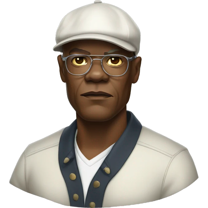 bald samuel l jackson serious wearing shirt and backwards Kangol emoji