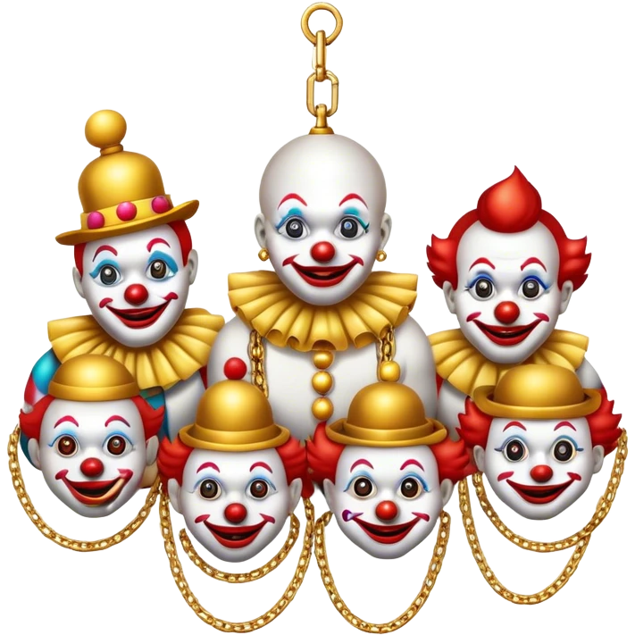 Vip zone full of playing clowns with golden chain on the neck. full height  emoji