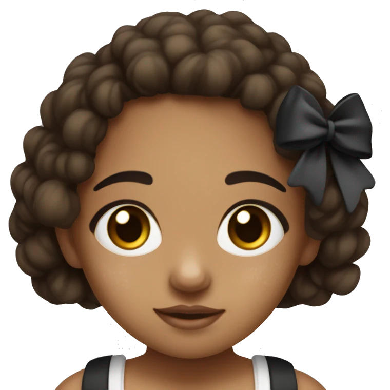Dominican and Puerto Rican girl with black and white split dye brown eyes freckles wearing a bow emoji