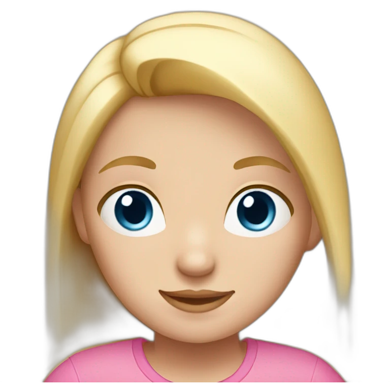 Blond girl with blue eyes and a pink shirt, straight hair emoji