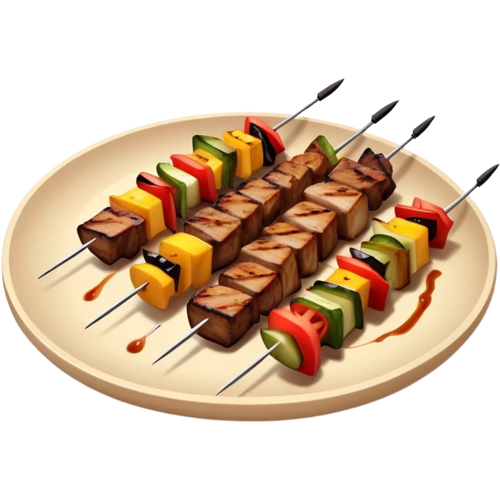 Barbecue on skewers in a beige plate emoji