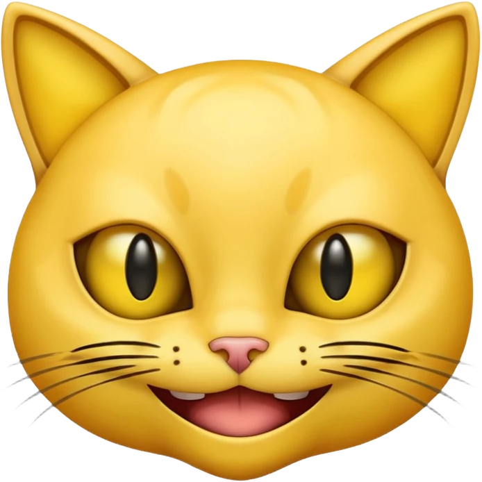 Yellow emoji with vertical slit cat eyes, huge creepy grin from ear to ear emoji