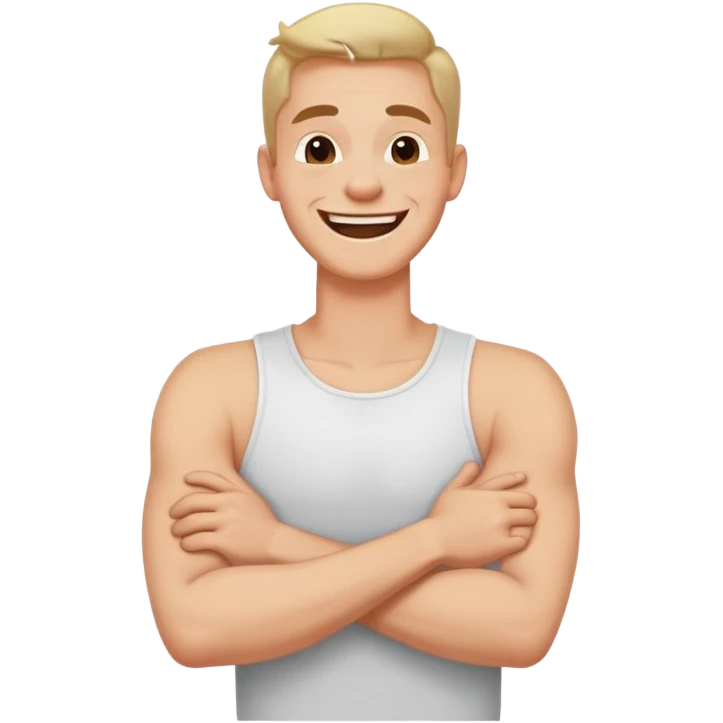 Arms crossed grabbing neck laughing guy emoji
