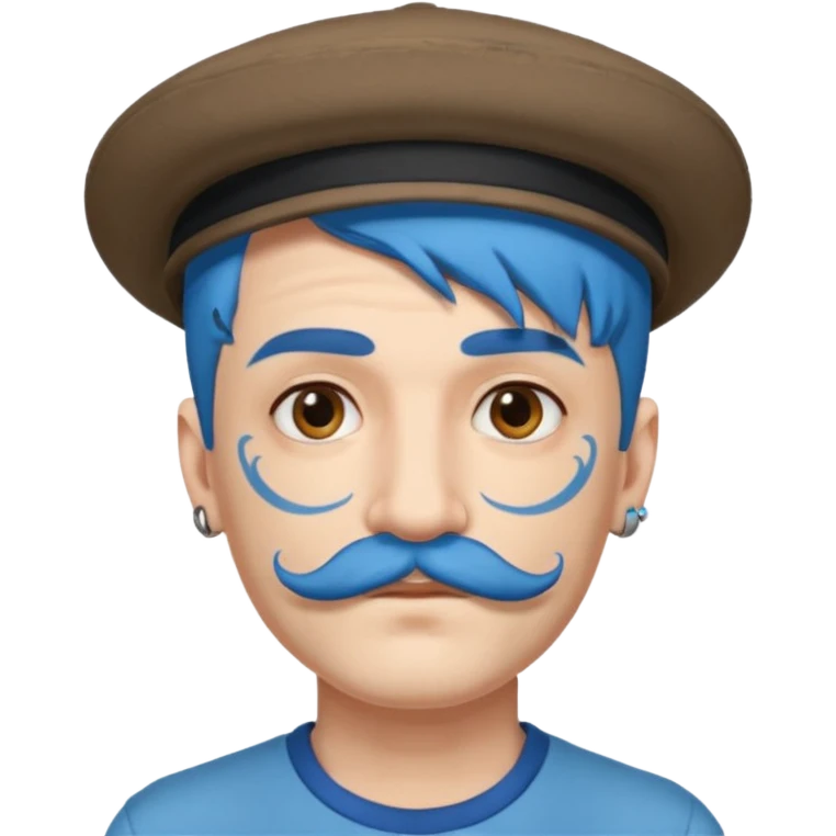 blue haired man and face tattoos and hat and mustache emoji