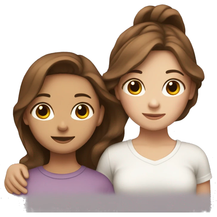 Two girls with white skin hugging each other one has wavy brown hair and the other has straight brown hair emoji