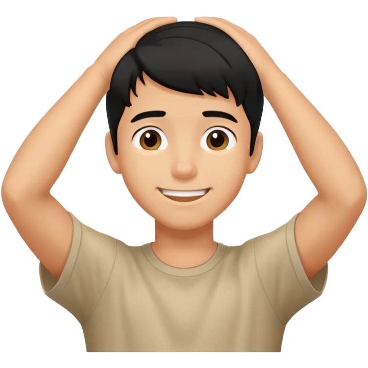embarrassed smiling boy with hand behind head and black hair emoji