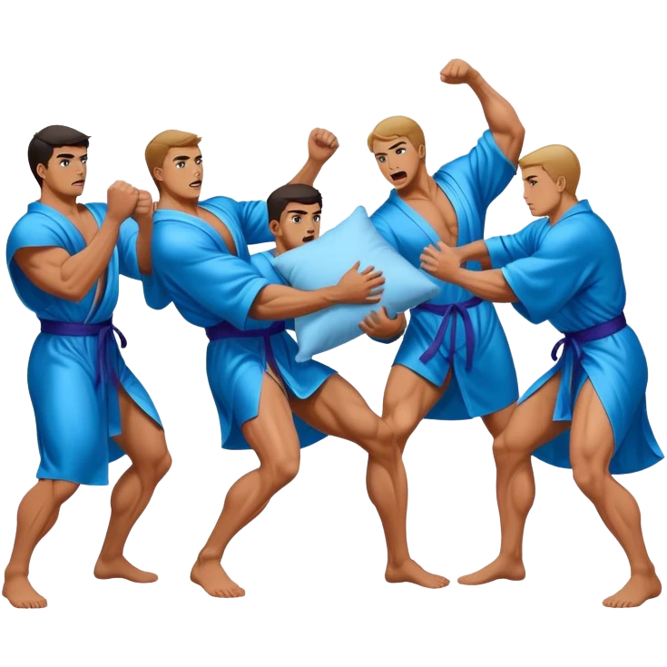 muscular men silk lace blue robe pillow fight  emoji