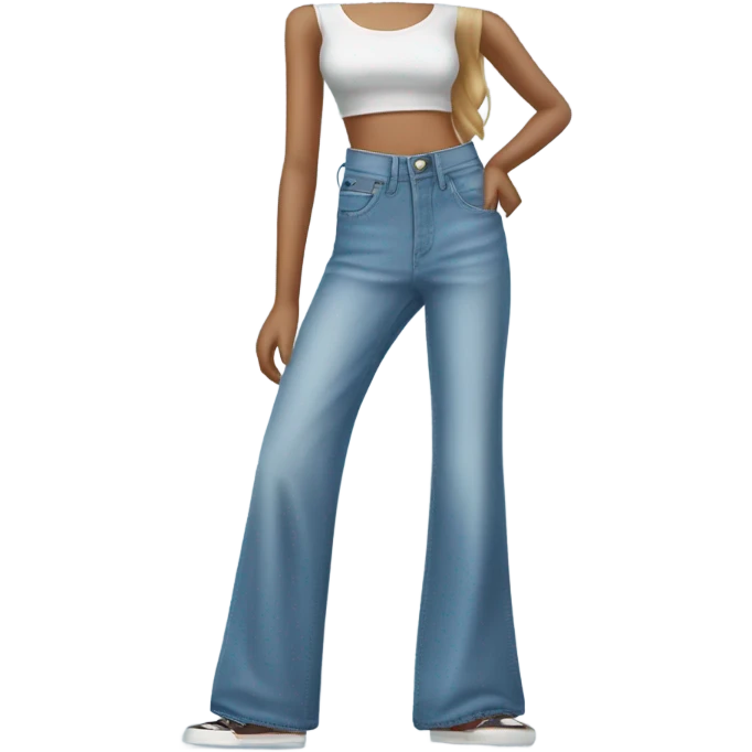Realistic Wide Long leg high waisted light blue jeans, isolated emoji