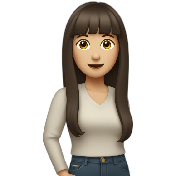 brunette woman with bangs and long hair waving emoji