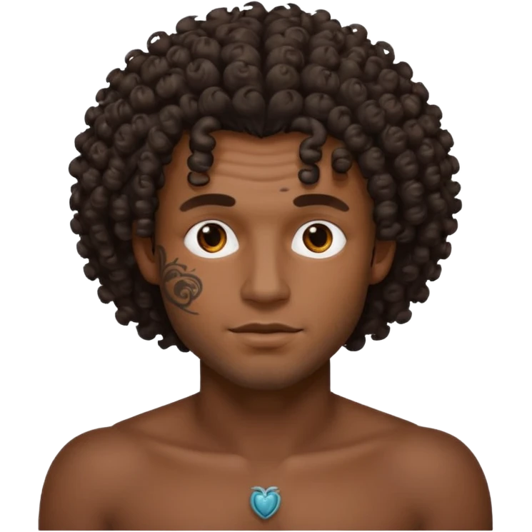 curley hair tattoo male, full on face. emoji