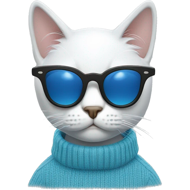 Cat with sunglasses, white colour, in blue sweater  emoji